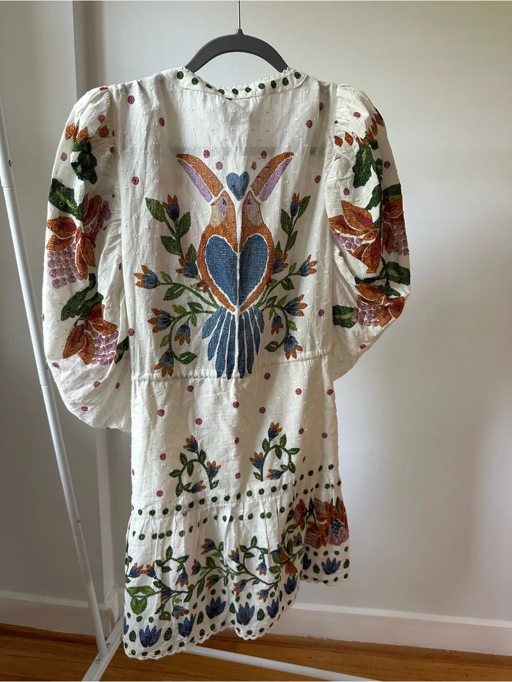 FARM Rio Cream Mini Dress with Green, Orange and Purple Floral Embroidery - Picture 2 of 6